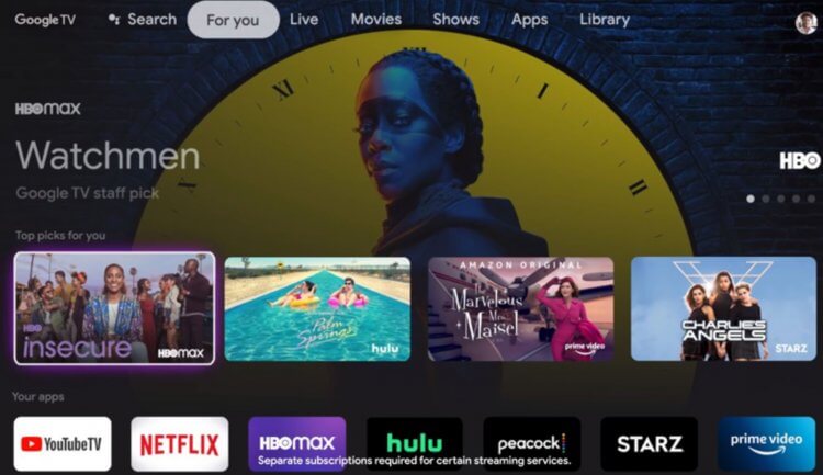 Google TV экран